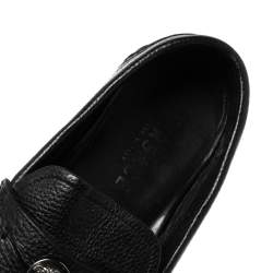 Versace Black Leather Medusa Detail Slip On Loafers Size 42