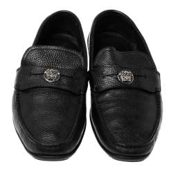 Versace Black Leather Medusa Detail Slip On Loafers Size 42