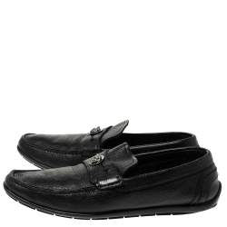 Versace Black Leather Medusa Detail Slip On Loafers Size 42