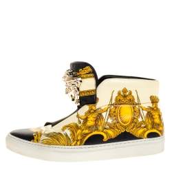 Versace Cream Tigris Print Leather Palazzo Medusa High Top Sneakers Size 38