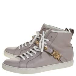 Versace Lilac Leather Medusa Embellished High Top Lace Up Sneakers Size 40