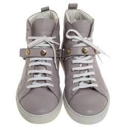 Versace Lilac Leather Medusa Embellished High Top Lace Up Sneakers Size 40