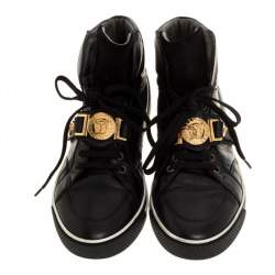 Versace Black Leather And Suede Medusa Strap High Top Sneakers Size 41