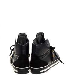 Versace Black Leather And Suede Medusa Strap High Top Sneakers Size 41