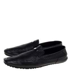 Versace Black Woven Leather Slip On Loafers Size 40