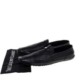 Versace Black Woven Leather Slip On Loafers Size 40