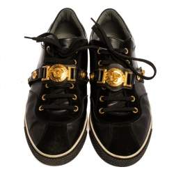 Versace Black Suede And Leather Medusa Low Top Lace Up Sneakers Size 41