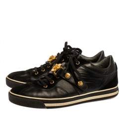 Versace Black Suede And Leather Medusa Low Top Lace Up Sneakers Size 41