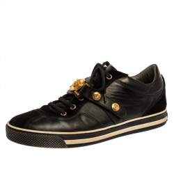 Versace Black Suede And Leather Medusa Low Top Lace Up Sneakers Size 41