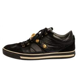 Versace Black Suede And Leather Medusa Low Top Lace Up Sneakers Size 41