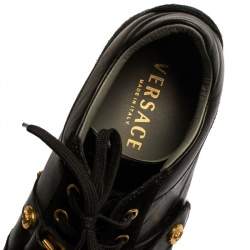 Versace Black Suede And Leather Medusa Low Top Lace Up Sneakers Size 41