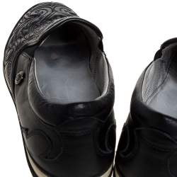 Versace Black Baroque Embroidered Leather Slip On Sneakers Size 41
