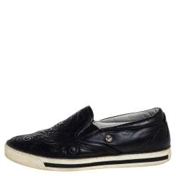 Versace Black Baroque Embroidered Leather Slip On Sneakers Size 41