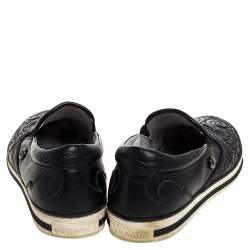 Versace Black Baroque Embroidered Leather Slip On Sneakers Size 41
