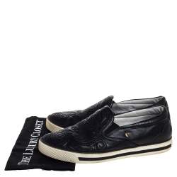 Versace Black Baroque Embroidered Leather Slip On Sneakers Size 41