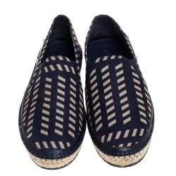 Pre Owned Versace Navy Blue Tribal Print Satin Espadrille Flats Size 42