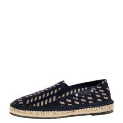 Pre Owned Versace Navy Blue Tribal Print Satin Espadrille Flats Size 42