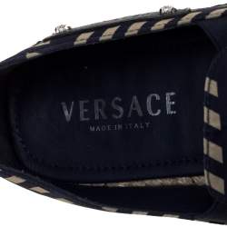 Pre Owned Versace Navy Blue Tribal Print Satin Espadrille Flats Size 42