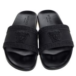 Pre Owned Versace Black Rubber Medusa Head Flat Slides Size 41