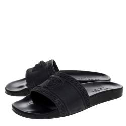 Pre Owned Versace Black Rubber Medusa Head Flat Slides Size 41