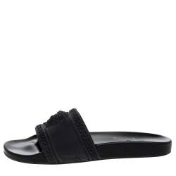 Pre Owned Versace Black Rubber Medusa Head Flat Slides Size 41