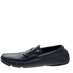 Versace Navy Blue Leather Slip On Loafers Size 40
