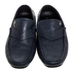 Versace Navy Blue Leather Slip On Loafers Size 40