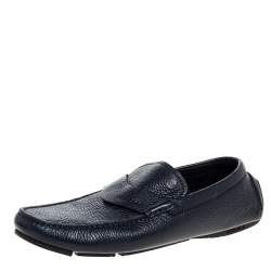 Versace Navy Blue Leather Slip On Loafers Size 40