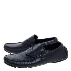 Versace Navy Blue Leather Slip On Loafers Size 40