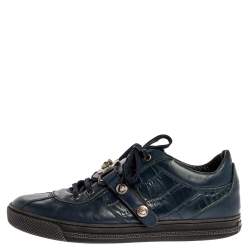 Versace Blue Leather And Croc Embossed Leather Medusa Low Top Sneakers Size 41