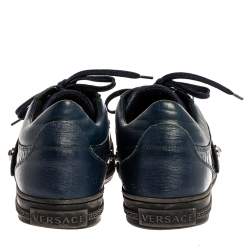 Versace Blue Leather And Croc Embossed Leather Medusa Low Top Sneakers Size 41