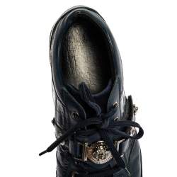 Versace Blue Leather And Croc Embossed Leather Medusa Low Top Sneakers Size 41