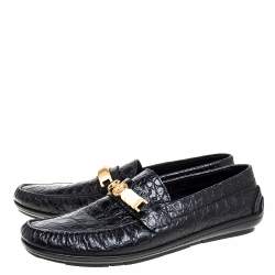 مملوكة مسبقًا Versace Black Croc Embossed Leather Medusa Loafers Size 45