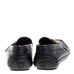 مملوكة مسبقًا Versace Black Croc Embossed Leather Medusa Loafers Size 45