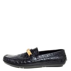مملوكة مسبقًا Versace Black Croc Embossed Leather Medusa Loafers Size 45