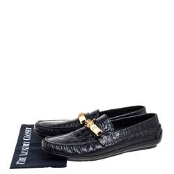 مملوكة مسبقًا Versace Black Croc Embossed Leather Medusa Loafers Size 45
