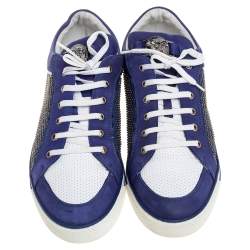 Versace Blue Suede Studded Medusa Low Top Sneakers Size 44.5