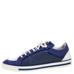 Versace Blue Suede Studded Medusa Low Top Sneakers Size 44.5