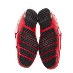 Versace Red Leather and Suede Medusa Detail Slip On Loafers Size 45