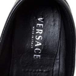 Pre Owned Versace Black Leather Medusa Loafers Size 44