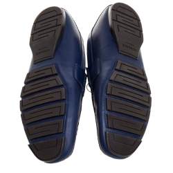 Pre Owned Versace Blue Logo Embossed Leather Medusa Loafers Size 45 