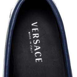 Pre Owned Versace Blue Logo Embossed Leather Medusa Loafers Size 45 