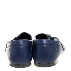 Pre Owned Versace Blue Logo Embossed Leather Medusa Loafers Size 45 