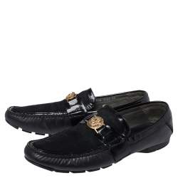 Versace Black Leather And Suede Medusa Loafers Size 44