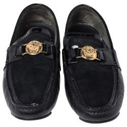Versace Black Leather And Suede Medusa Loafers Size 44