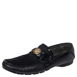 Versace Black Leather And Suede Medusa Loafers Size 44
