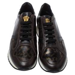 Versace Multicolor Leopard Printed Coated Canvas and Leather Medusa Trainer Sneakers Size 42