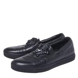 Versace Black Leather Medusa Slip-On Low Top Sneakers Size 40