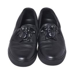Versace Black Leather Medusa Slip-On Low Top Sneakers Size 40
