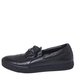 Versace Black Leather Medusa Slip-On Low Top Sneakers Size 40